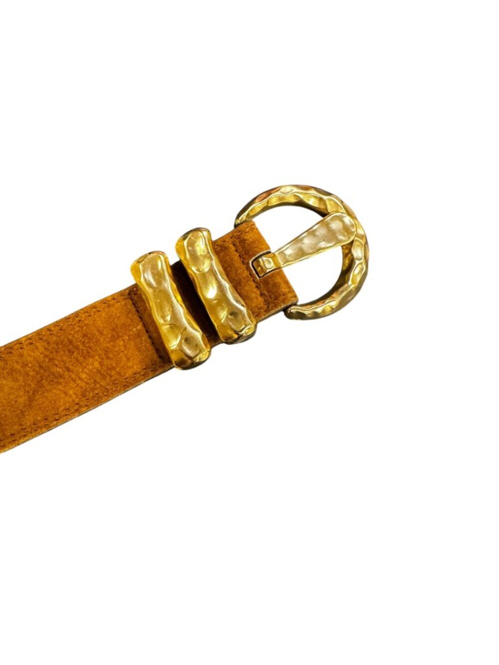 EXPRESS Compagnie Internationale Brown Suede Leather Belt Gold Buckle M Vintage - Picture 8 of 8